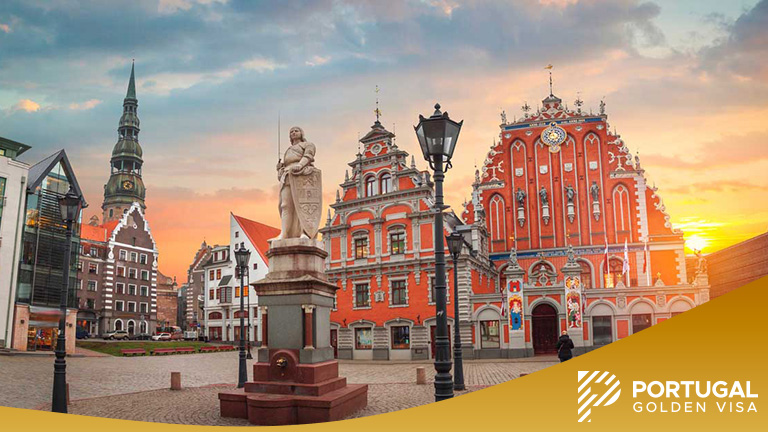 Old houses on Riga street, Latvia
