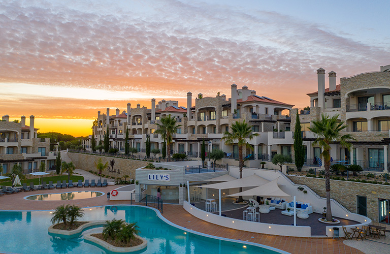 Aerial view of Pine Hills, Vilamoura, Portugal at sunset